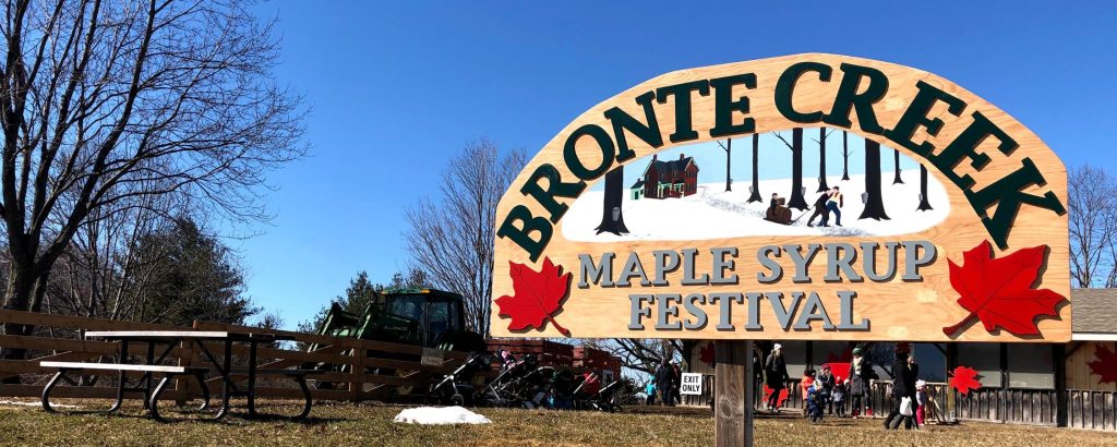Bronte Creek maple Syrup festival sign outside of building