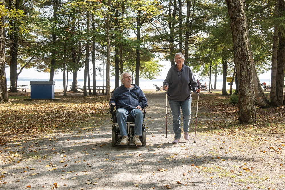 two people exploring trail