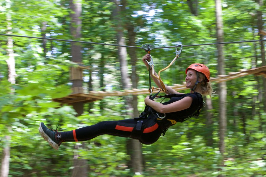 woman ziplining