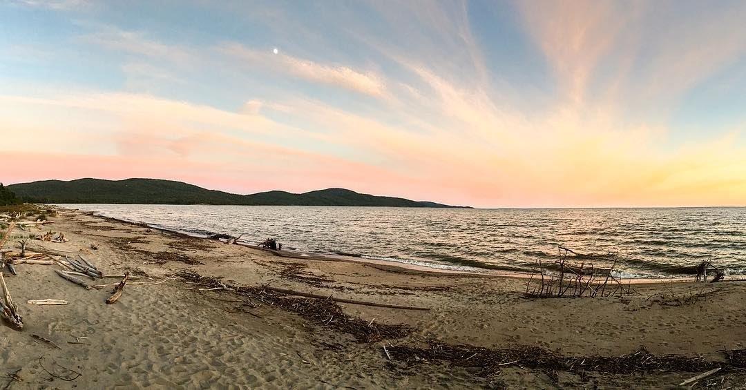 Neys beach with amazing pink sunset