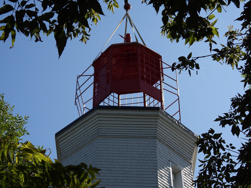 Cupola being added to lighthouse,