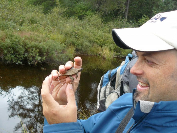 Brad with a turtle hatchling