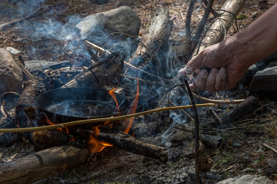 pan on campfire