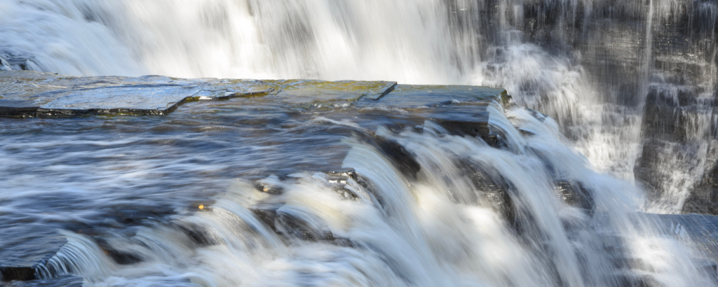 A close-up of a waterfall