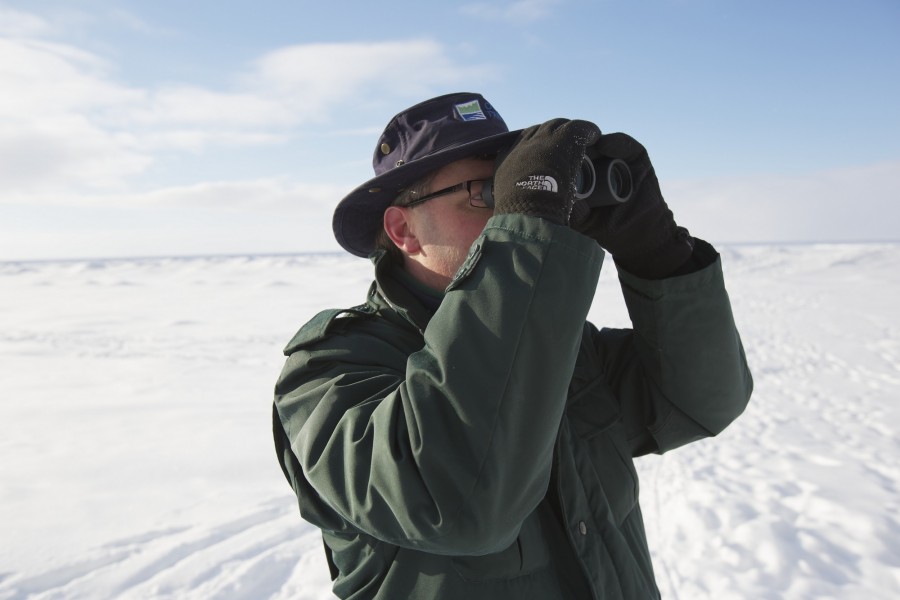 winter birdwatcher at the pinery