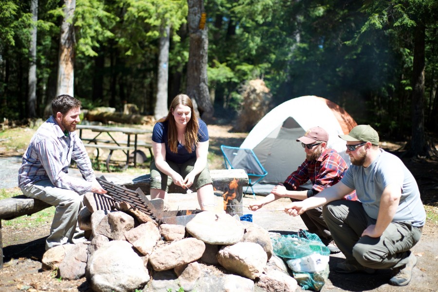 Campers roasting marshmallows 