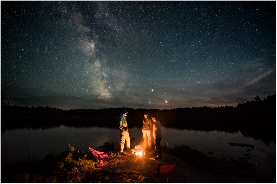 Woodland Caribou lakeside campsite, starry night