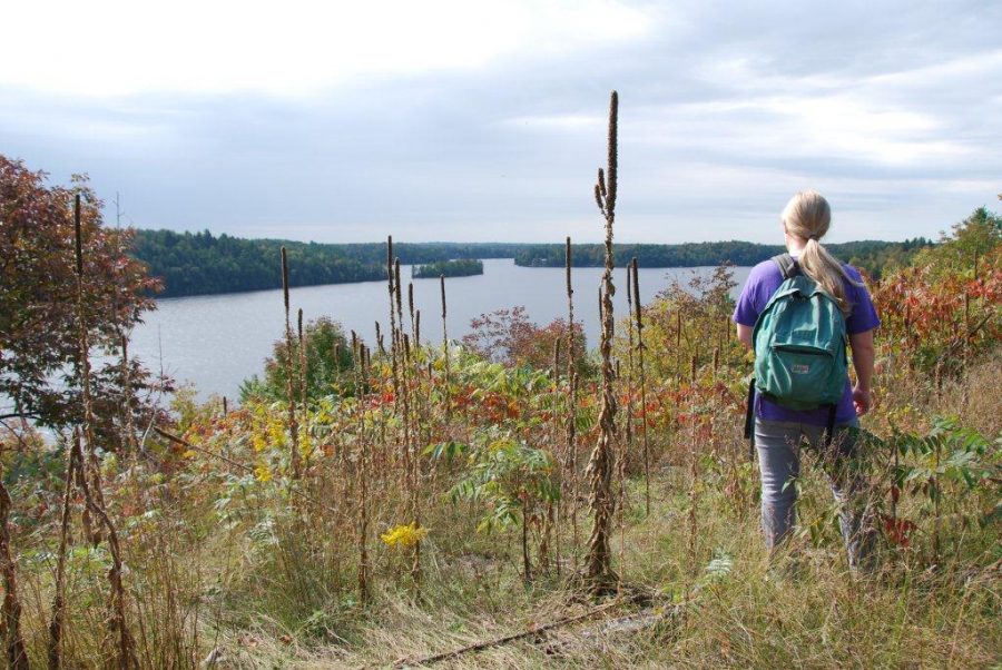 hiker on Sharbot Lake Discovery Trail