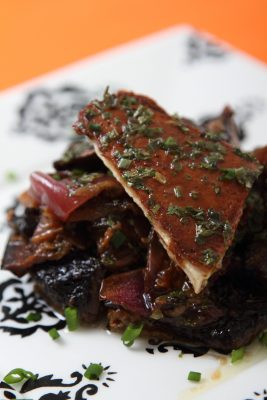 Close up of grilled vegetable salad.