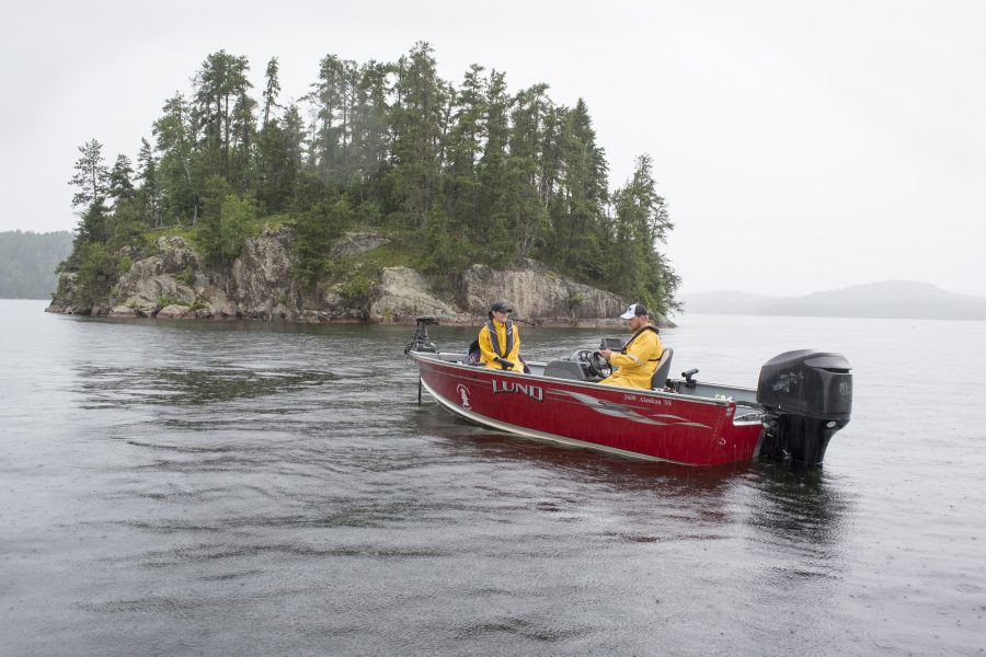 rainy day in boat, fishing