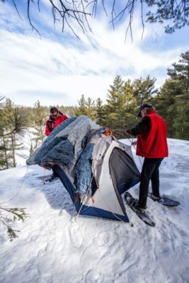 Winter campers set up