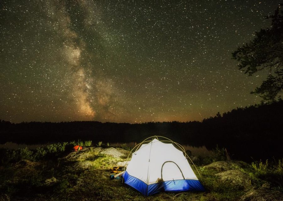 Lit up tent and stars