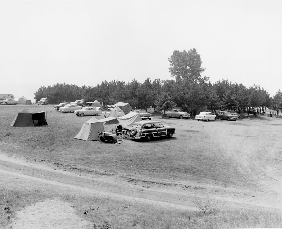 Black and white campground photo