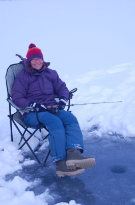 woman ice fishing