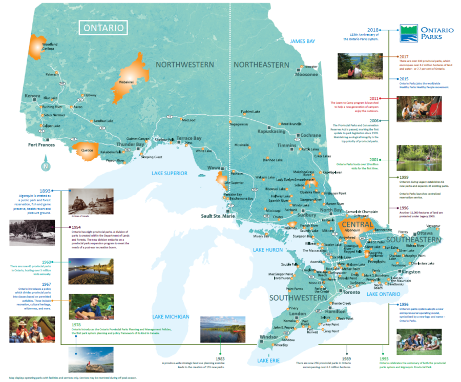 map of parks system with small inset photos