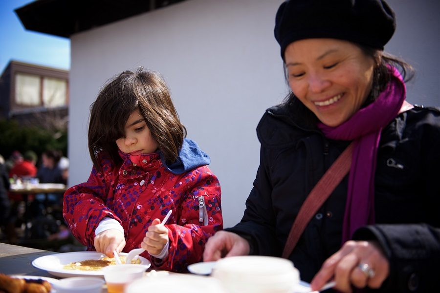 People eating pancakes