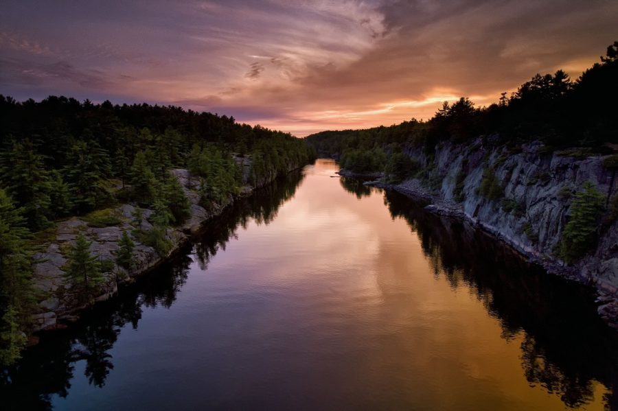 sunset over river gorge