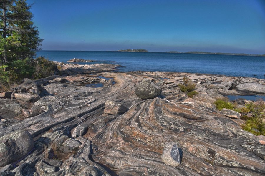 rocky trail by shore