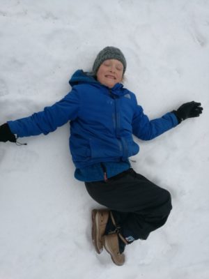 Finnan lies in the snow