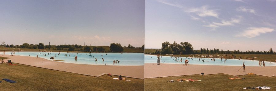 1980s panoramic image of the pool at Bronte Creek Provincial Park on a sunny day