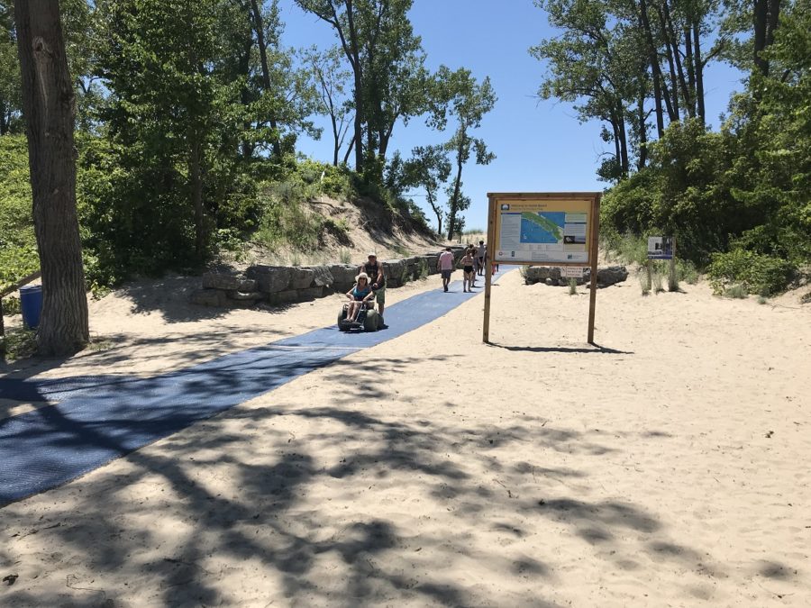 Barrier free walkway at Sandbanks on a sunny day