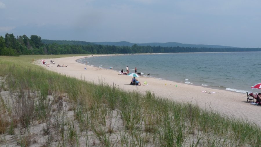 View of the 3.1 km beach at Pancake Bay.