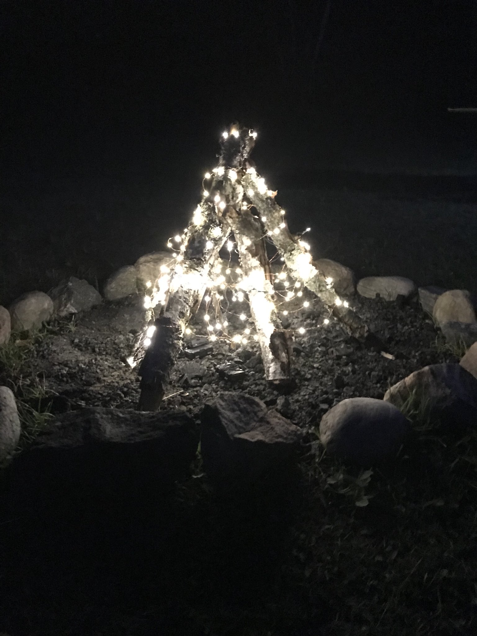 campfire made of twinkle lighgts