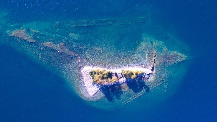 An aerial view of Silver Islet in Lake Superior