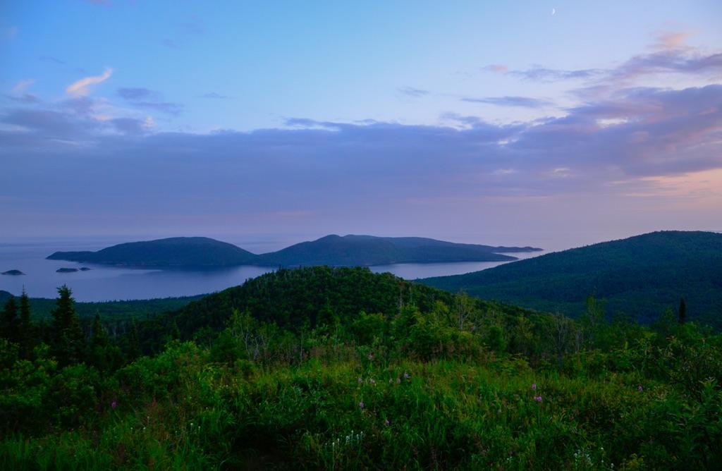 Pic island view with blue and pink sky