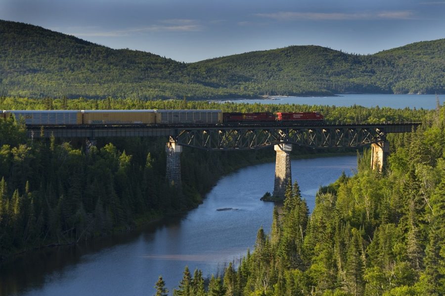 High rail bridge across a river