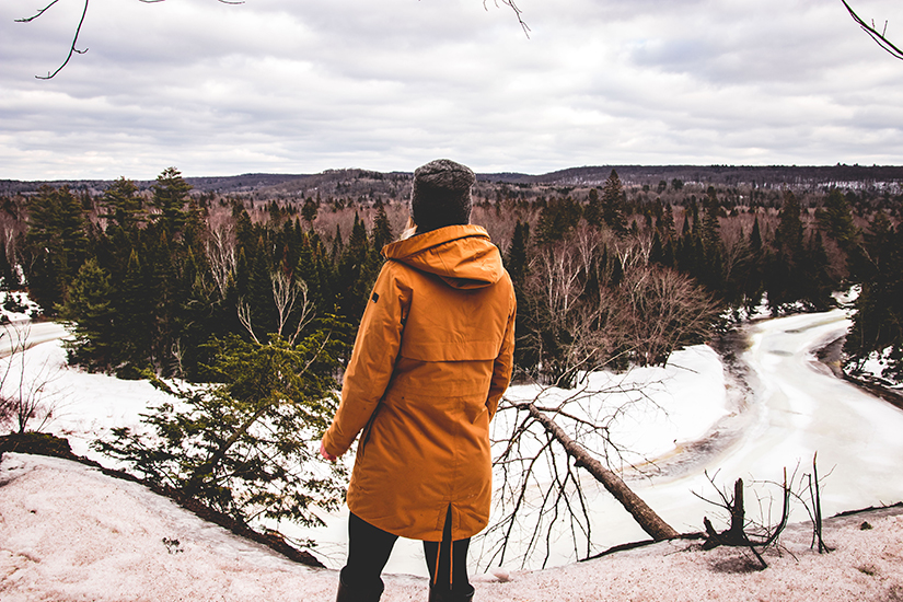 Woman hiking at Big bend Lookout in winter