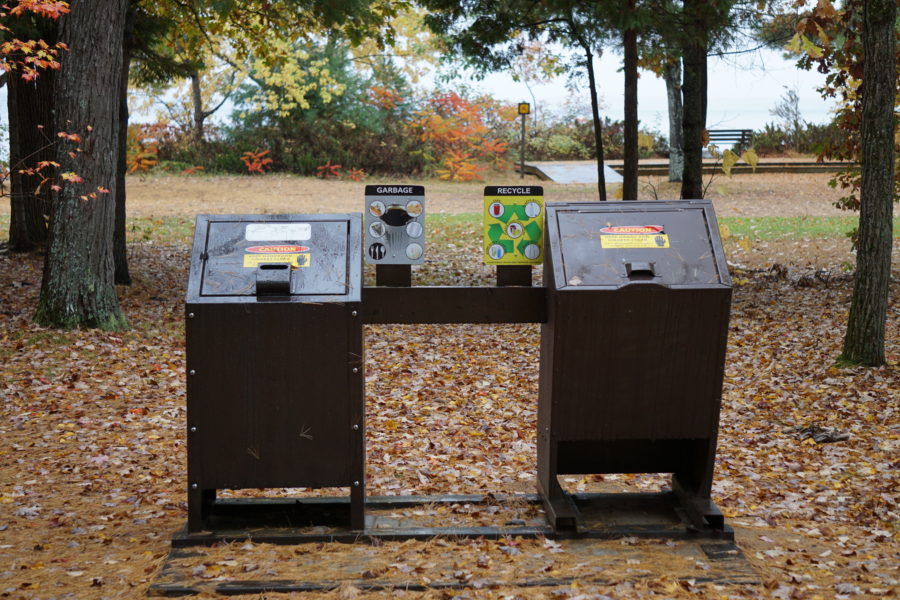 recycling and garbage bins