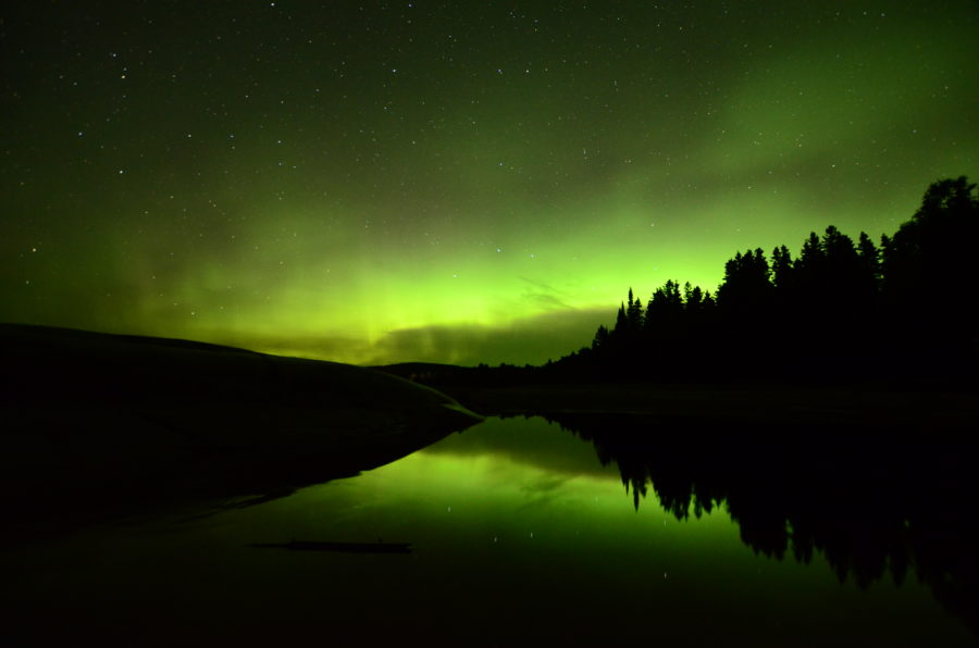 Northern lights over beach at Neys Provincial Park