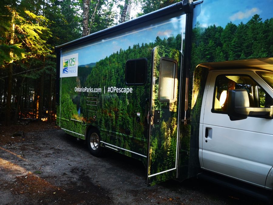 side of Ontario Parks' rv at campground