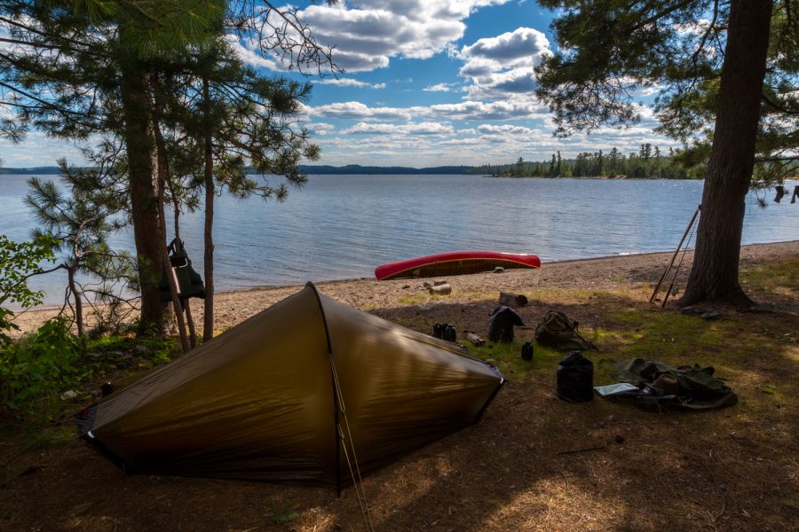 tent on waterfront campsite