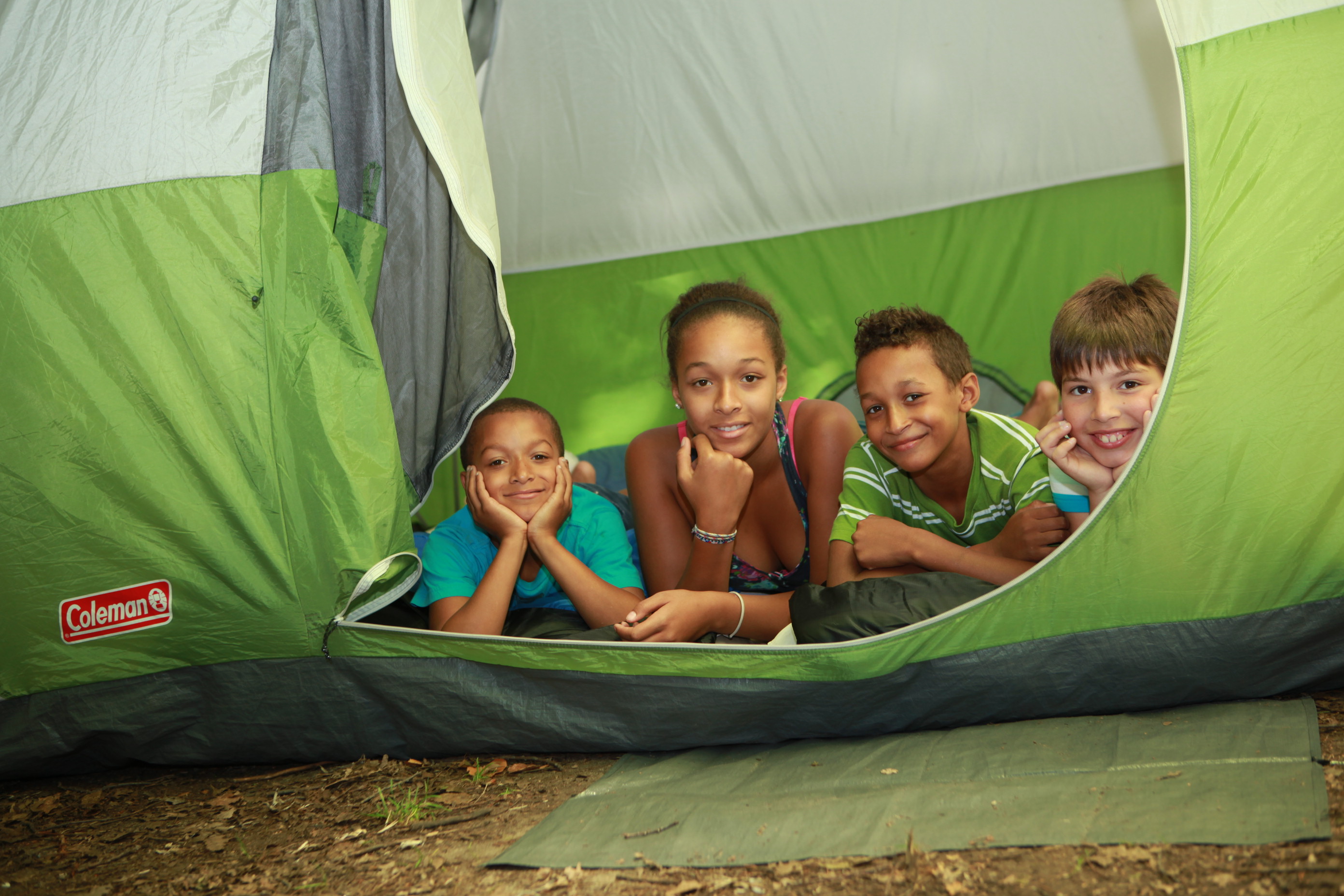 kids in a Coleman tent