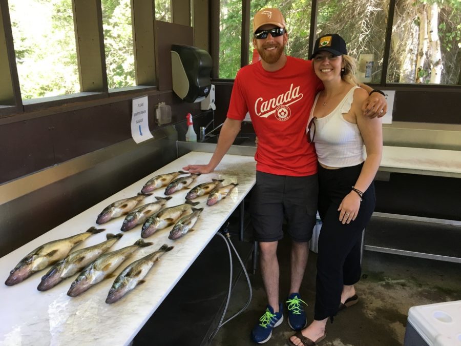 Mitch & Pier with the group’s day’s catch in White Lake Provincial Park’s fish cleaning building.