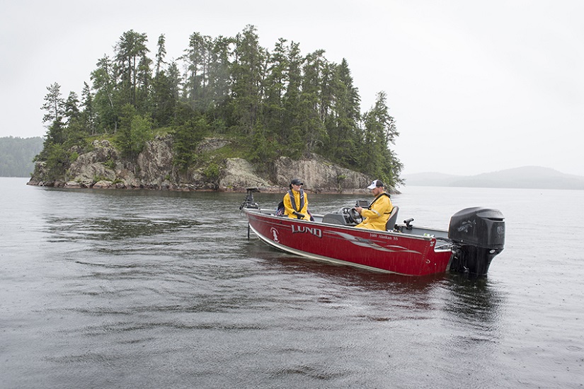 Boating in the rain.