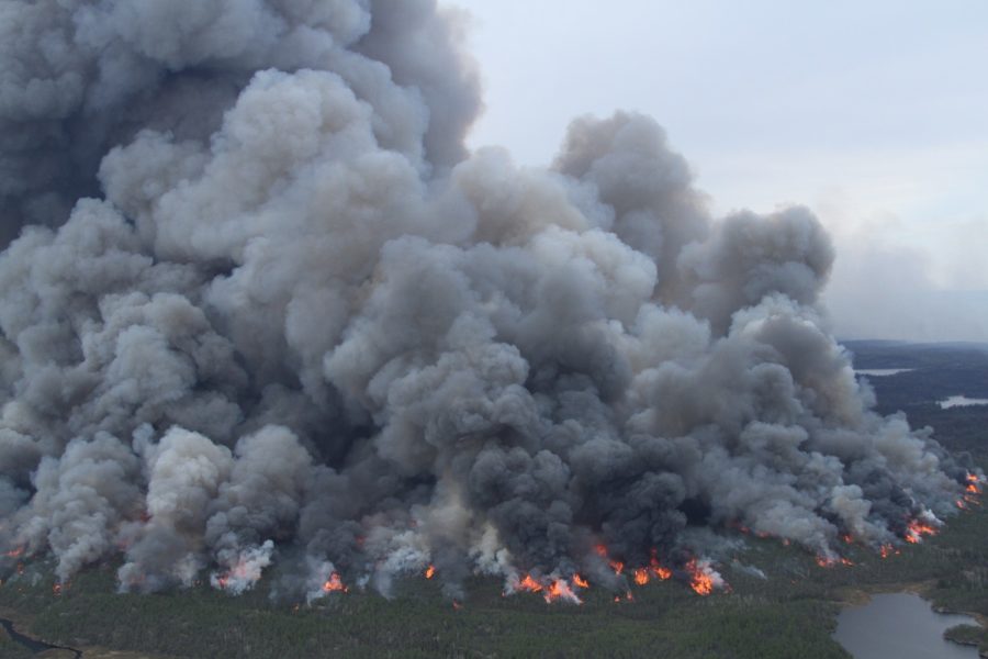 huge clouds of smoke above forest fire