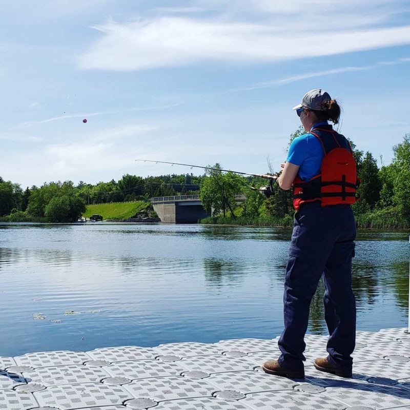 Brianne casting off the docks at Emily Provincial Park