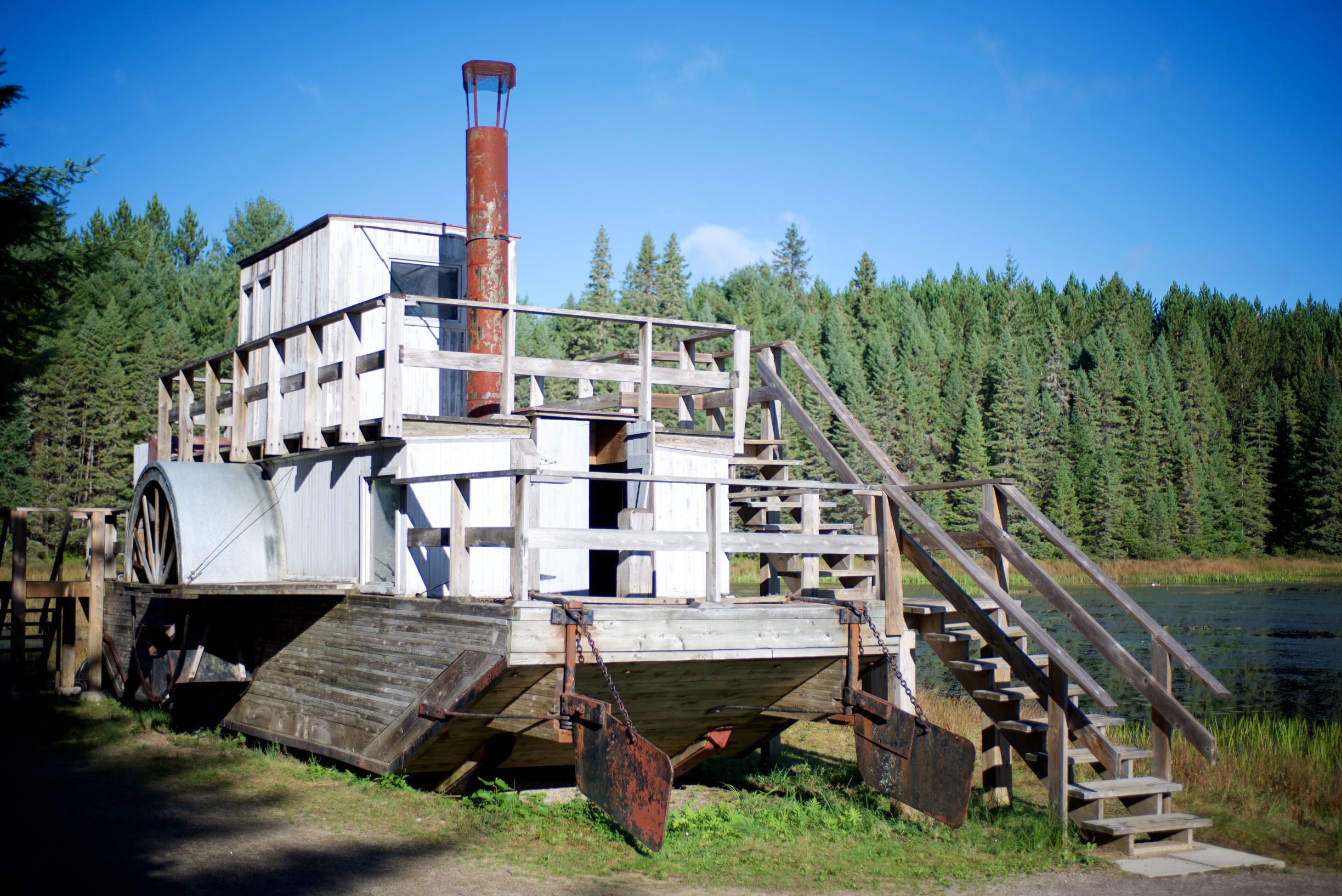 Alligator boat docked near Algonquin's Logging museum