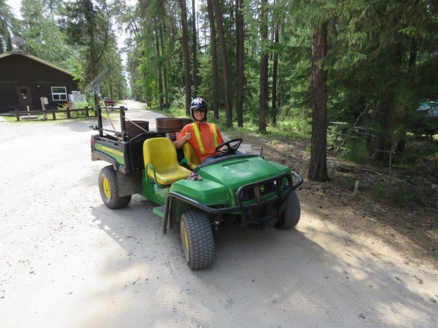 maintenance staff driving cart