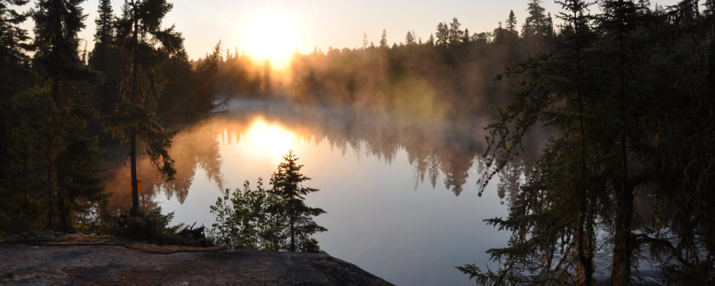 Mist on a river at sunset