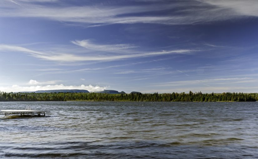 View of the "Sleeping Giant" from a distance across water.