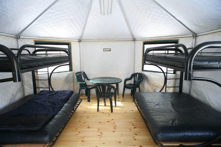 Inside Macgregor Point yurt.