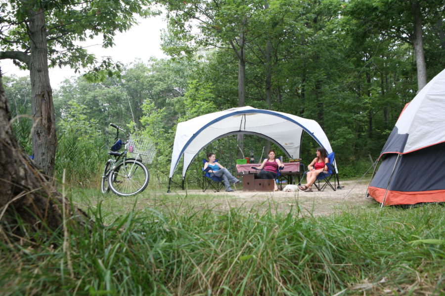 Family on campsite.