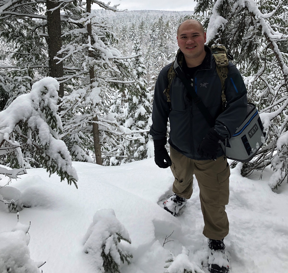 Showing off necessary layers for winter in Algonquin 