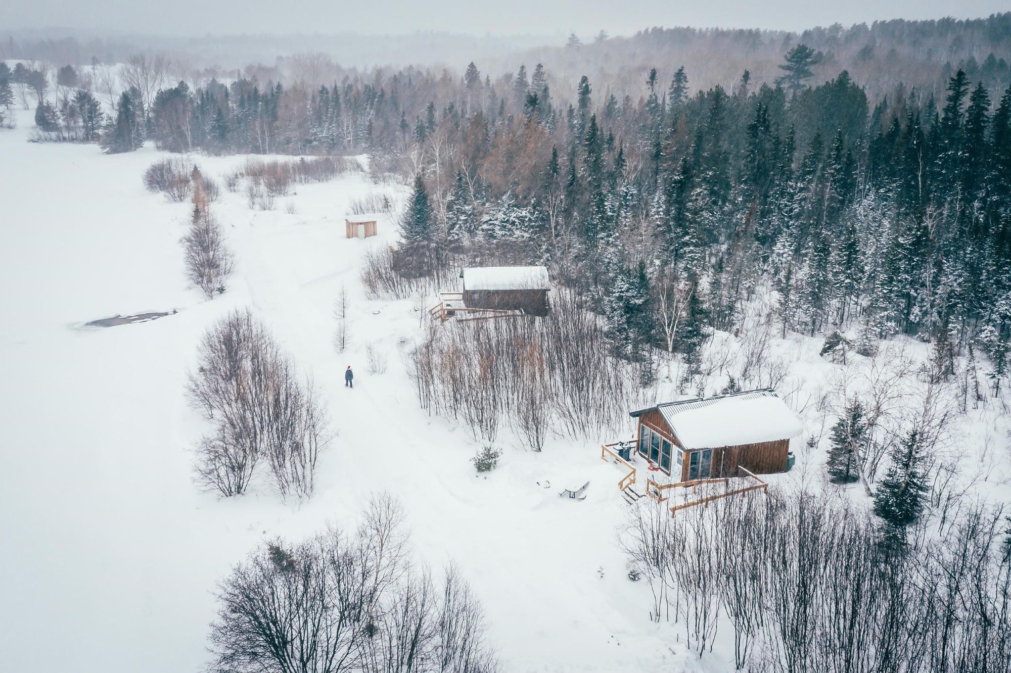 Ariel view of Windy Lake's cabins