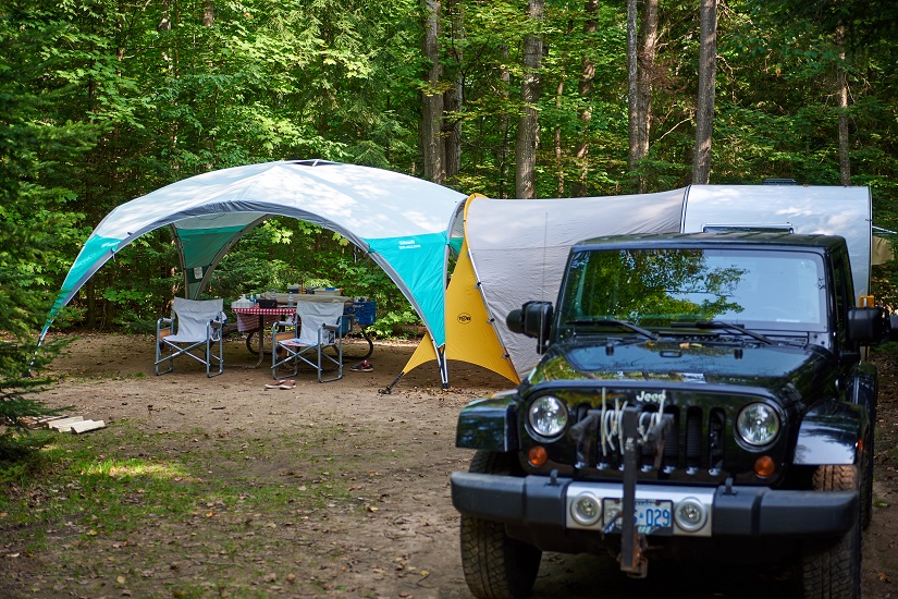 Car parked on a campsite