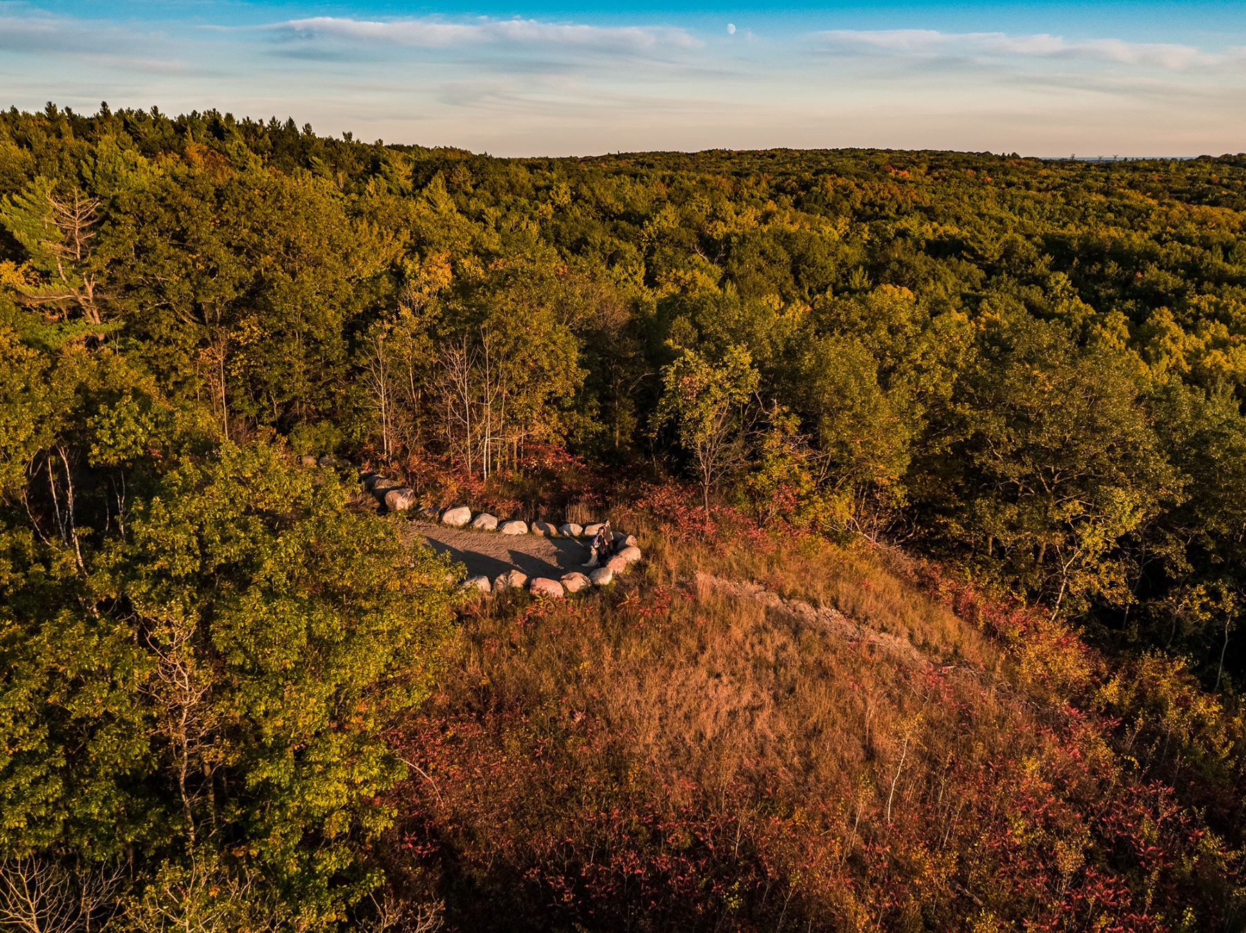 Drone shot of forest at the top of a mountain